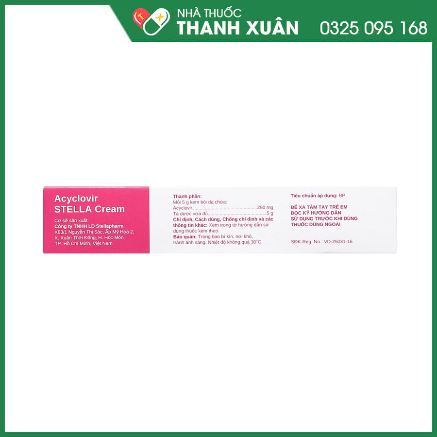 Acyclovir STELLA cream điều trị nhiễm virus Herpes simplex ở da